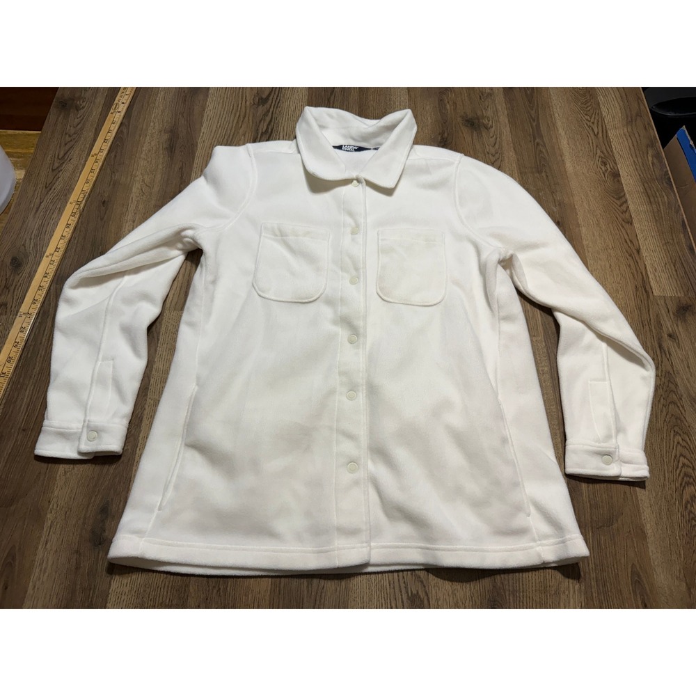 Lands' End Jacket Womens L/T White Long Sleeve Button Up Shirt Fleece Shacket